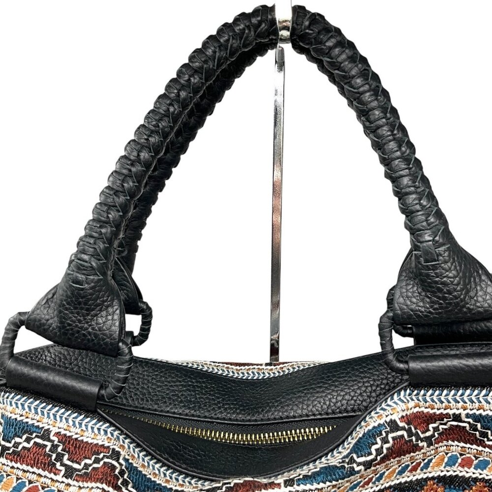 Johnny Was Workshop Molly Jo Tote Weekender Bag Black Floral Embroidery Leather - Picture 4 of 15
